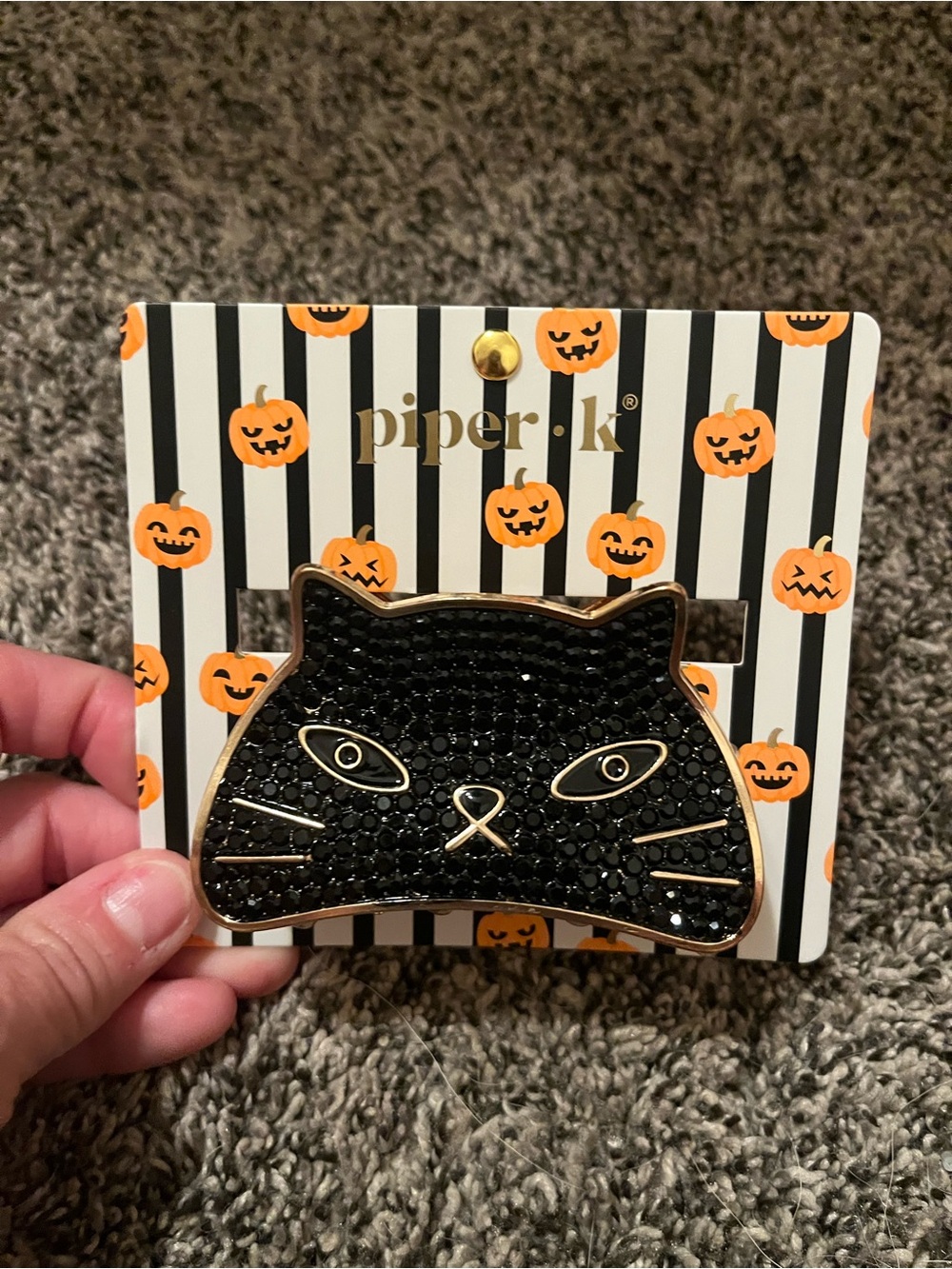 Piper K Halloween black cat hair clip